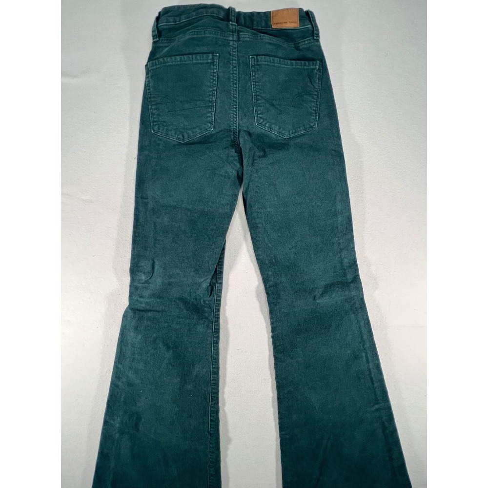 American Eagle Super Hi-Rise Flare Corduroy Pants Teal Green Size 00 Button Fly - Picture 7 of 9